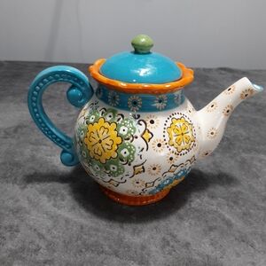 Dutch Wax Coastline Imports Hand-Painted Ceramic Teapot Floral Boho Artistic